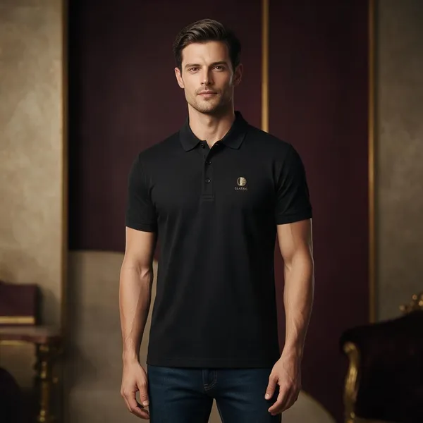 Black_Pique_Knit_Regular_Fit_Polo_T-Shirt_For_Men