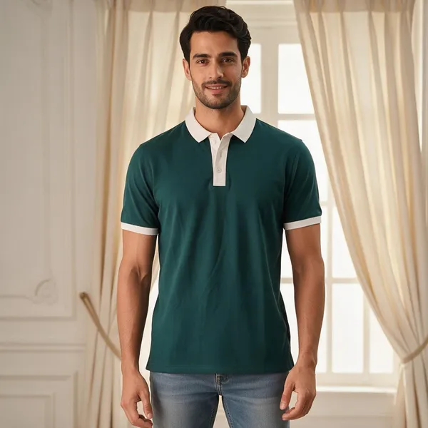 Green_Pima_Cotton_Contrast_Trim_Polo_T-Shirt_For_Men