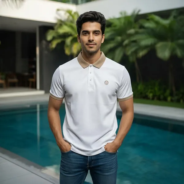 White_Soft_Fabric_Contrast_Trim_Polo_T-Shirt_For_Men