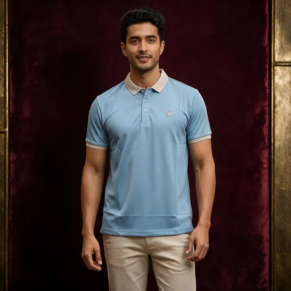 Blue_Soft_Fabric_Contrast_Trim_Polo_T-Shirt_For_Men