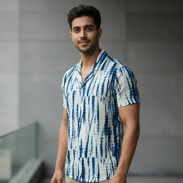 White_Lightweight_Cuban_Collar_Cloud_Dye_Shirt_For_Men