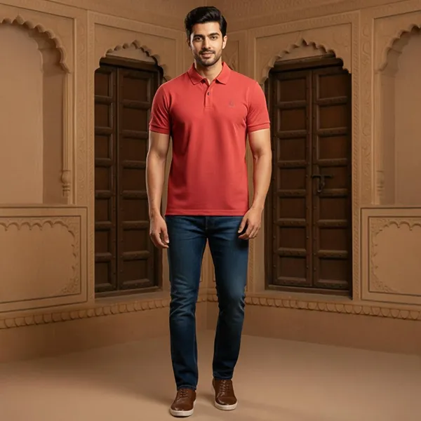 Orange_Pique_Knit_Classic_Polo_T-Shirt_For_Men