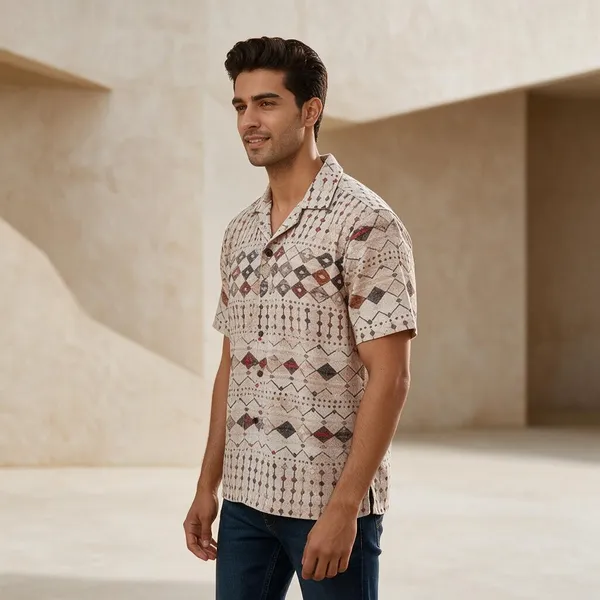 Multicolor_Breathable_Regular_Fit_Cuban_Collar_Shirt_For_Men
