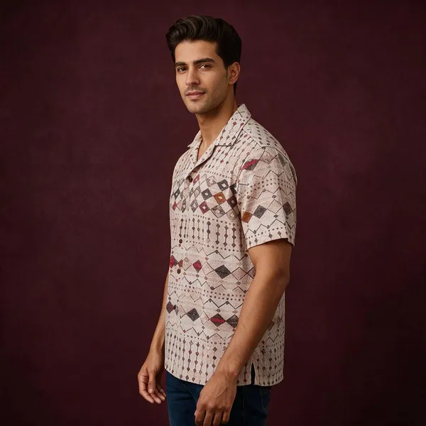 Multicolor_Breathable_Regular_Fit_Cuban_Collar_Shirt_For_Men