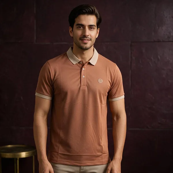 Brown_Soft_Fabric_Contrast_Trim_Polo_T-Shirt_For_Men