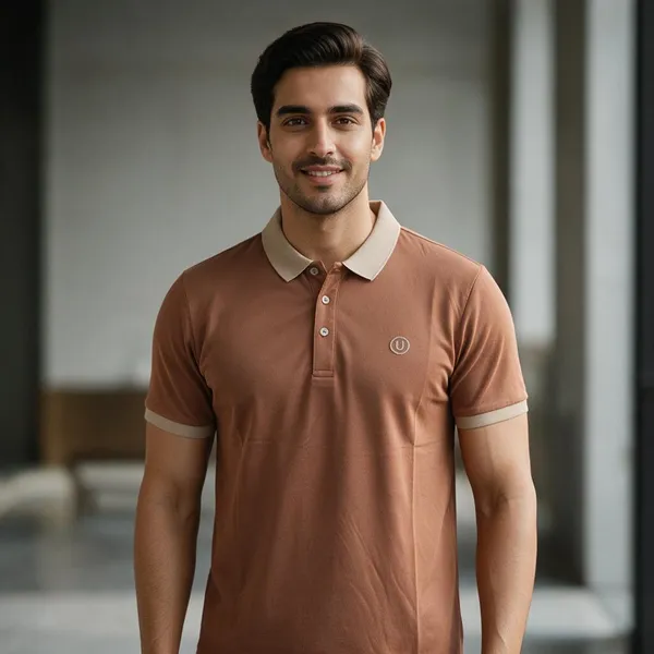 Brown_Soft_Fabric_Contrast_Trim_Polo_T-Shirt_For_Men