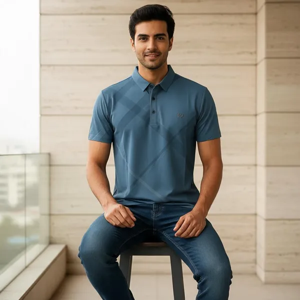 Blue_Pique_Knit_Structured_Collar_Polo_T-Shirt_For_Men