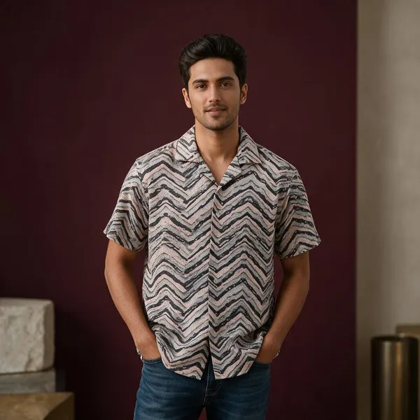 Multicolor_Breathable_Cuban_Collar_Shirt_For_Men
