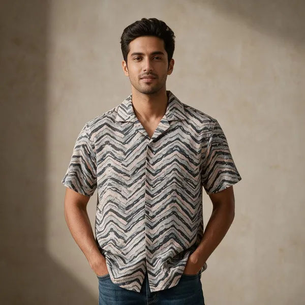 Multicolor_Breathable_Cuban_Collar_Shirt_For_Men