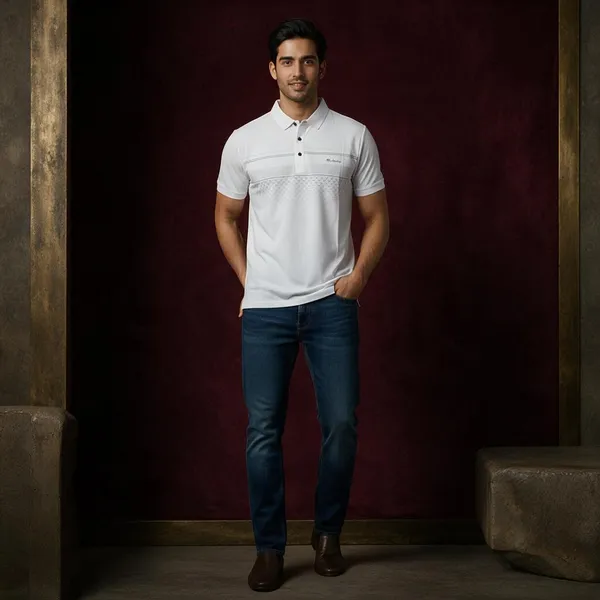 White_Pique_Polo_Striped_T-Shirt_For_Men