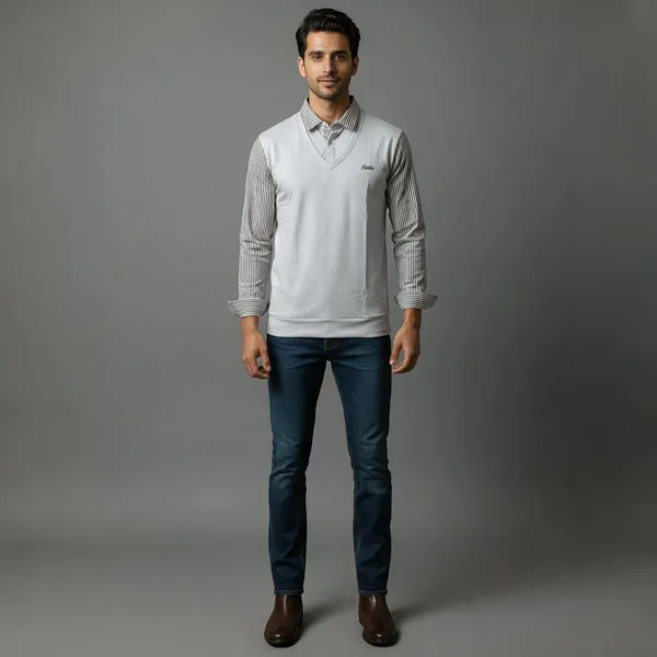 Grey_Micro-Knit_Slim_Fit_Stripe_T-Shirt_For_Men