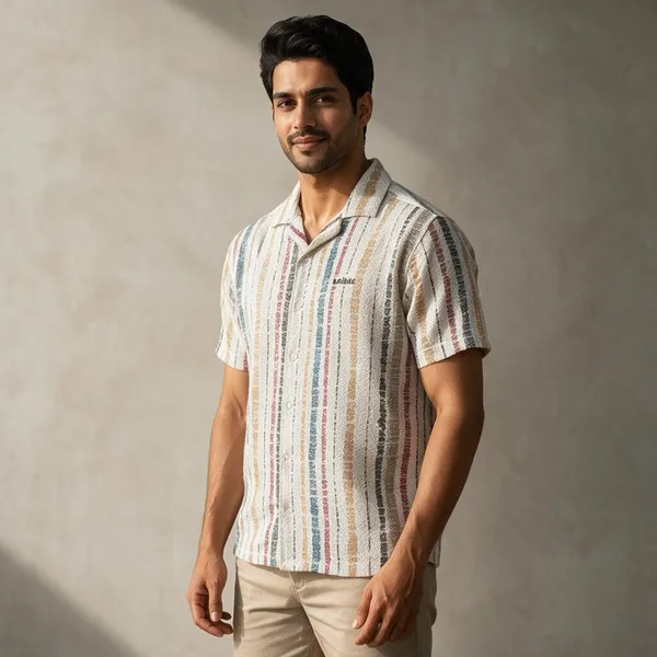 Multicolor_Breathable_Regular_Fit_Cuban_Collar_Shirt_For_Men