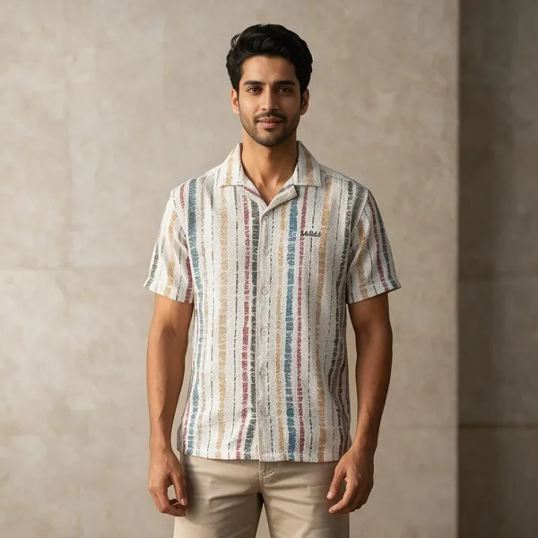 Multicolor_Breathable_Regular_Fit_Cuban_Collar_Shirt_For_Men