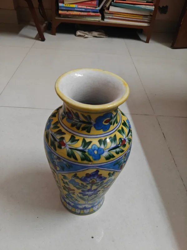 Blue_Pottery_Ceramic_Traditional_Yellow_Multicolour_Floral_Decorative_Vase