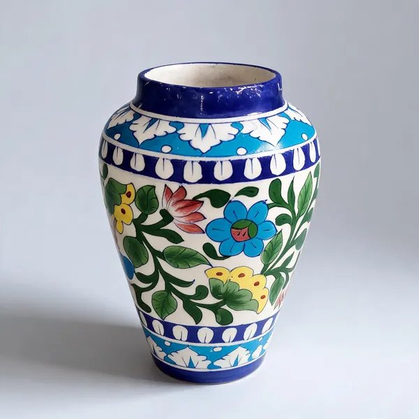 Blue_Pottery_Ceramic_Traditional_Multicolour_Floral_Band_Decorative_Vase