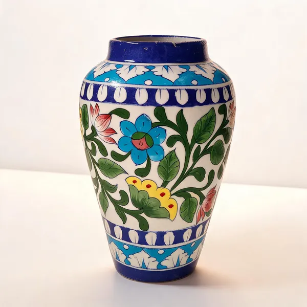 Blue_Pottery_Ceramic_Traditional_Multicolour_Floral_Band_Decorative_Vase