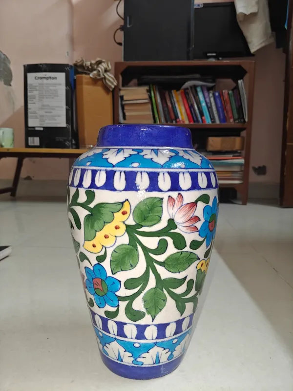 Blue_Pottery_Ceramic_Traditional_Multicolour_Floral_Band_Decorative_Vase