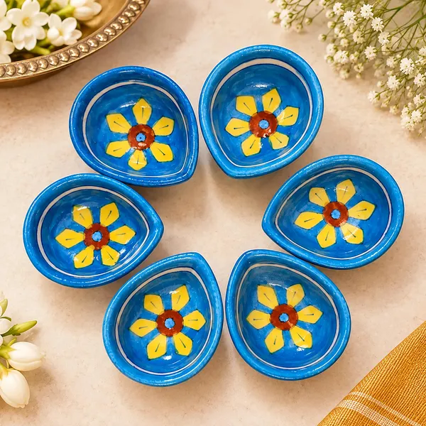 Blue_Pottery_Ceramic_Festive_Floral_Diya_Set_Of_6
