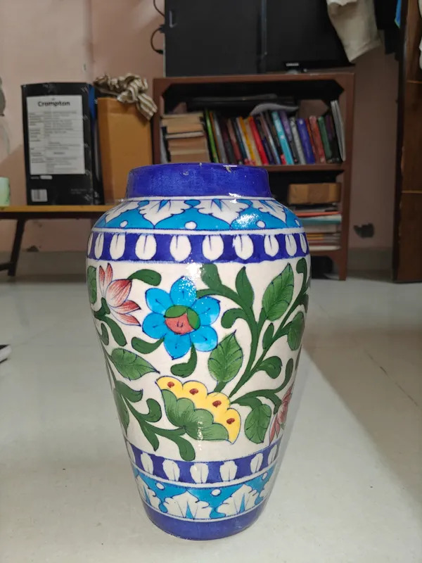 Blue_Pottery_Ceramic_Traditional_Multicolour_Floral_Band_Decorative_Vase