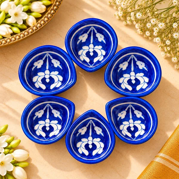 Blue_Pottery_Ceramic_Festive_White_Floral_Print_Diya_Set_Of_6