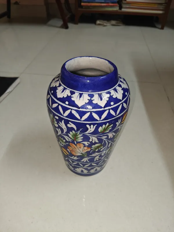 Blue_Pottery_Ceramic_Traditional_White_Vine_Orange_Floral_Decorative_Vase