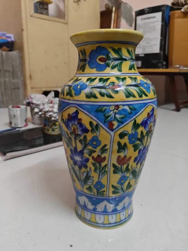 Blue_Pottery_Ceramic_Traditional_Yellow_Multicolour_Floral_Decorative_Vase