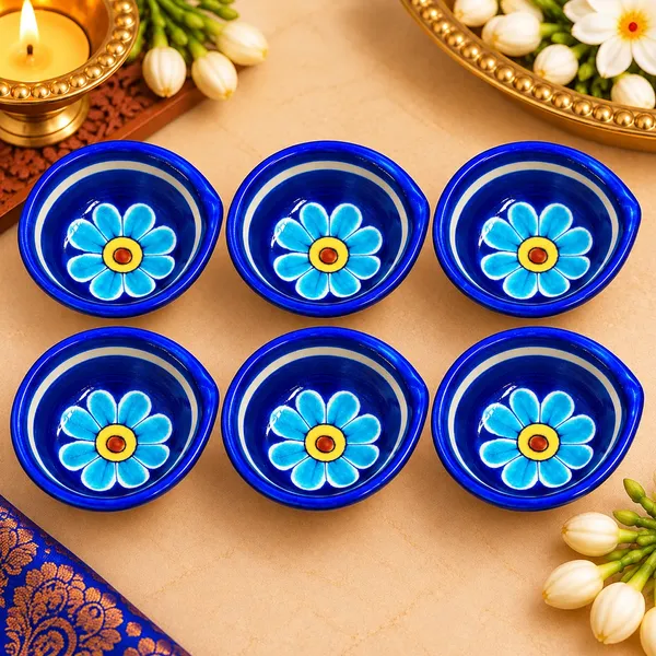 Blue_Pottery_Ceramic_Festive_Floral_Diya_Set_Of_6