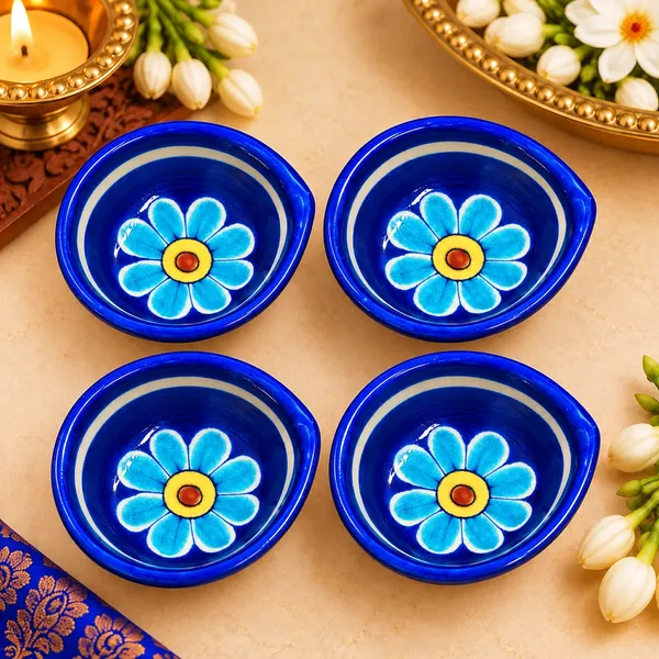 Blue_Pottery_Ceramic_Festive_Floral_Diya_Set_Of_4