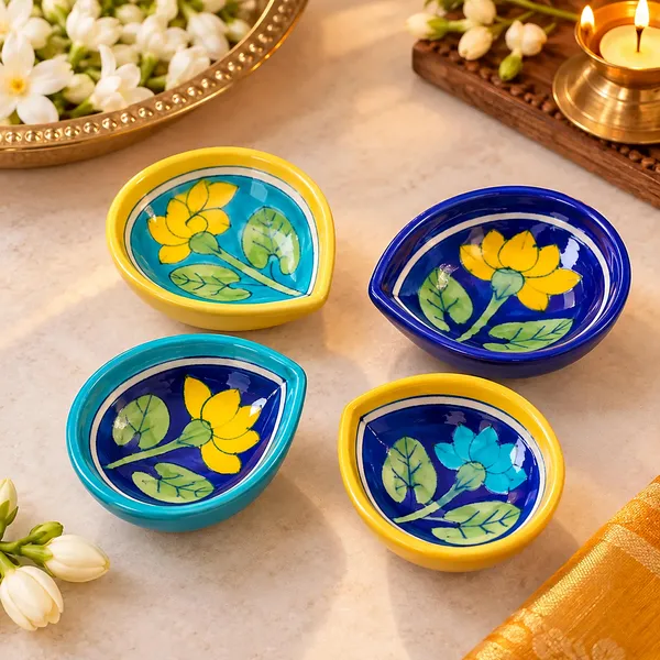 Blue_Pottery_Ceramic_Hand_Painted_Floral_Diya_Set_Of_4