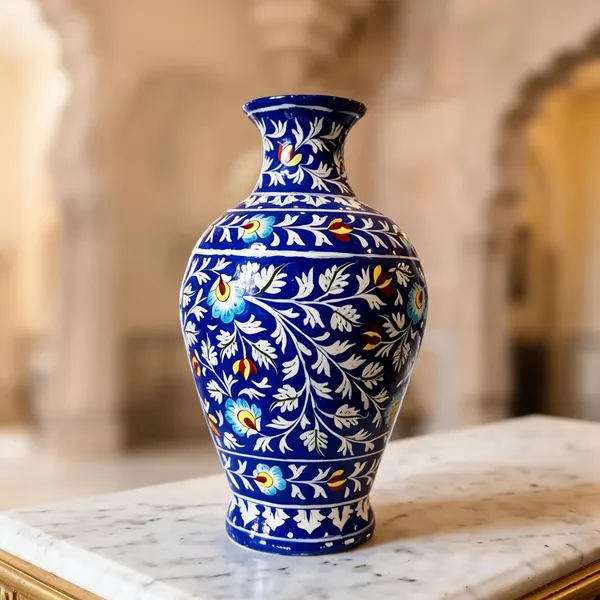 Blue_Pottery_Ceramic_Traditional_Floral_Scroll_Decorative_Vase
