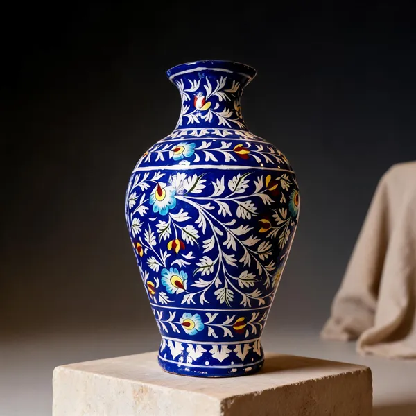 Blue_Pottery_Ceramic_Traditional_Floral_Scroll_Decorative_Vase
