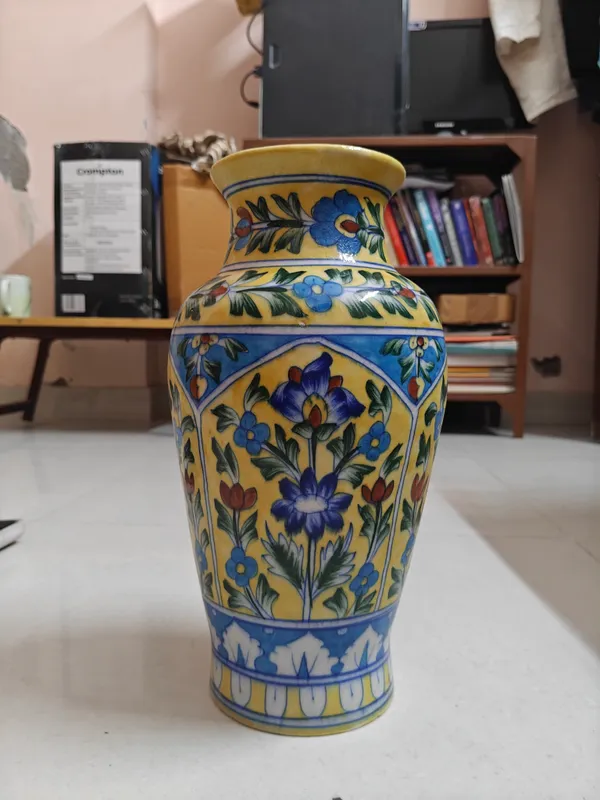 Blue_Pottery_Ceramic_Traditional_Yellow_Multicolour_Floral_Decorative_Vase