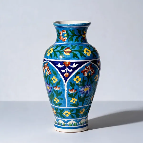 Blue_Pottery_Ceramic_Traditional_Floral_Leaf_Motif_Decorative_Vase