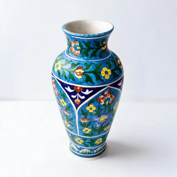 Blue_Pottery_Ceramic_Traditional_Floral_Leaf_Motif_Decorative_Vase
