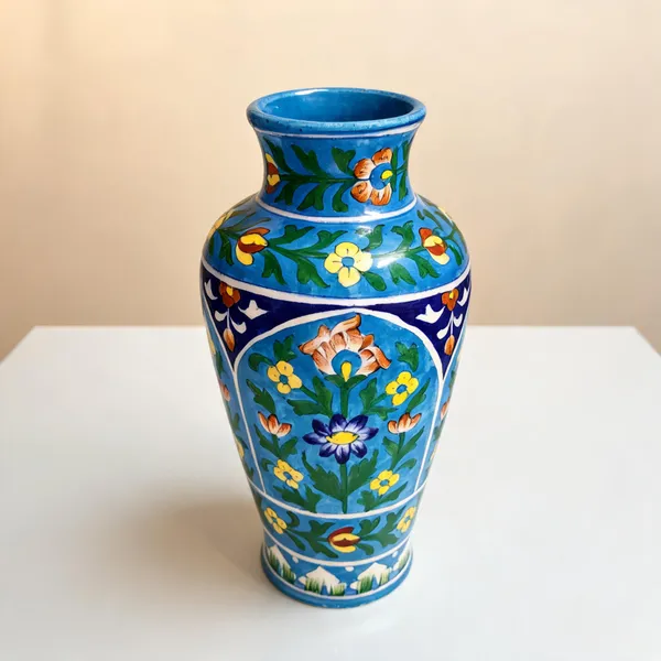 Blue_Pottery_Ceramic_Traditional_Multicolour_Floral_Border_Decorative_Vase