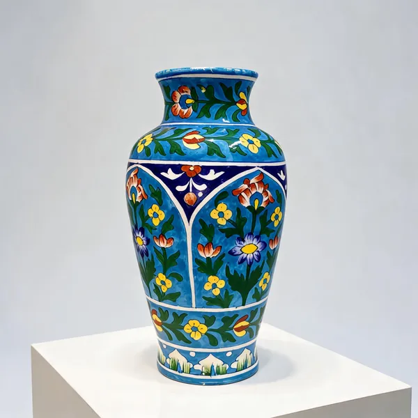 Blue_Pottery_Ceramic_Traditional_Multicolour_Floral_Border_Decorative_Vase