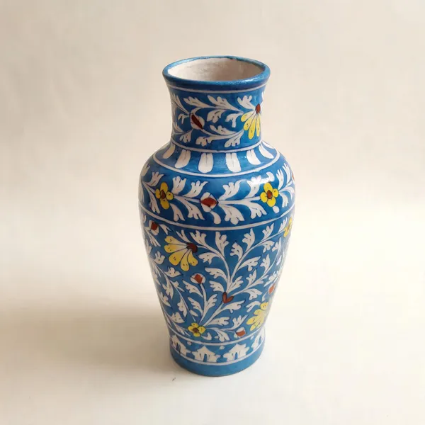 Blue_Pottery_Ceramic_Traditional_Floral_Foliage_Pattern_Decorative_Vase