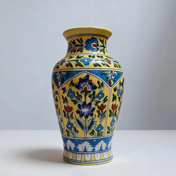 Blue_Pottery_Ceramic_Traditional_Yellow_Multicolour_Floral_Decorative_Vase