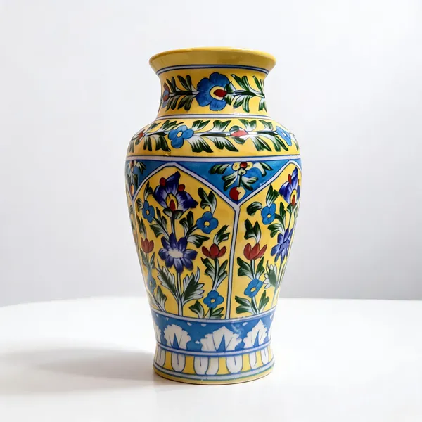 Blue_Pottery_Ceramic_Traditional_Yellow_Multicolour_Floral_Decorative_Vase