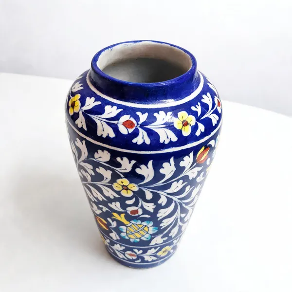 Blue_Pottery_Ceramic_Traditional_White_Vine_Floral_Pattern_Decorative_Vase