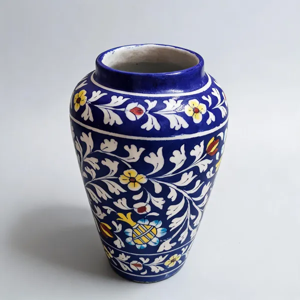 Blue_Pottery_Ceramic_Traditional_White_Vine_Floral_Pattern_Decorative_Vase