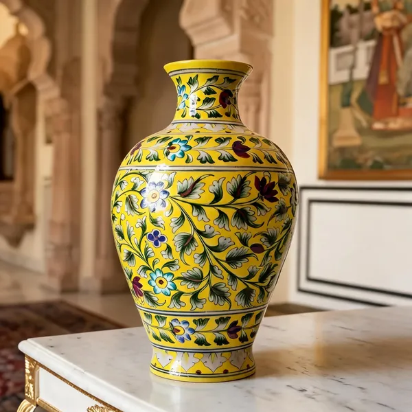 Blue_Pottery_Ceramic_Traditional_Yellow_Floral_Motif_Decorative_Vase