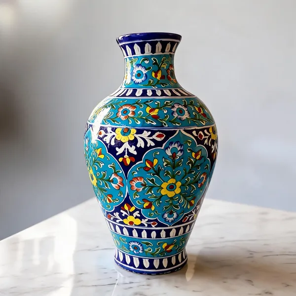 Blue_Pottery_Ceramic_Traditional_Multicolour_Floral_Pattern_Decorative_Vase