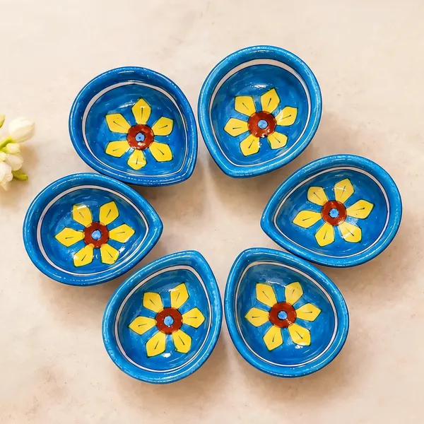 Blue_Pottery_Ceramic_Festive_Floral_Diya_Set_Of_6