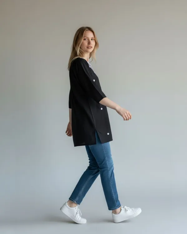 Black_Rayon_Straight_Embroidered_Short_Kurti_For_Women