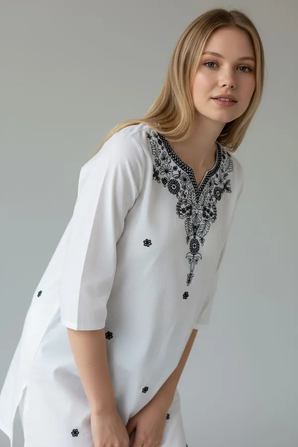 White_Rayon_Relaxed_Fit_Embroidered_Short_Kurti_For_Women