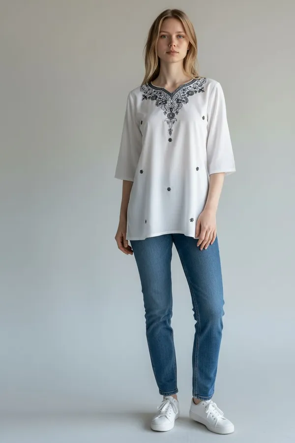 White_Rayon_Relaxed_Fit_Embroidered_Short_Kurti_For_Women