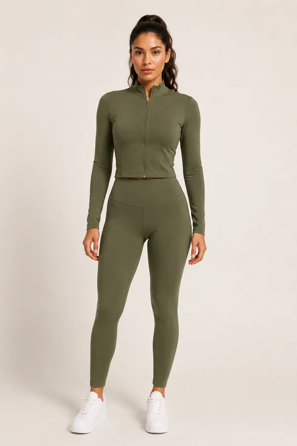 Wear_Jukebox_On_The_Move_Nylon-Spandex_Women_Gym_Wear_Set_Olive_Green