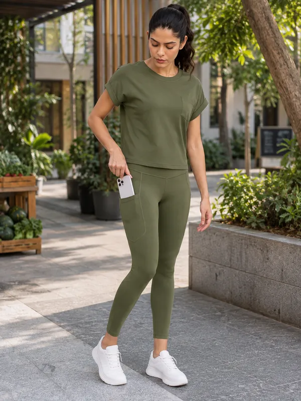 Wear_Jukebox_Just_Easy_Nylon-Spandex_Women_Gym_Wear_Set_Olive_Green