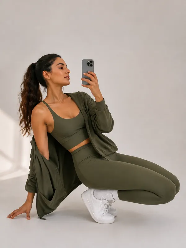 Wear_Jukebox_On_The_Move_Nylon-Spandex_Women_Gym_Wear_Set_Olive_Green